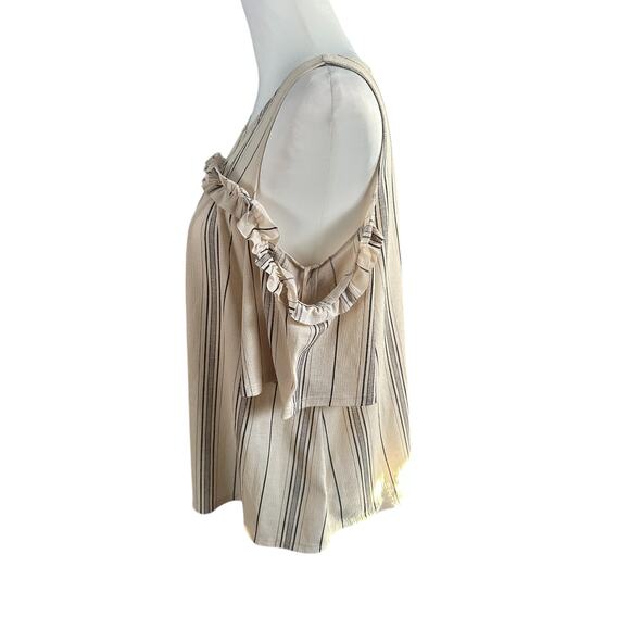 Lauren Conrad Off the Shoulder Blue and Cream Top Medium - Picture 4 of 4